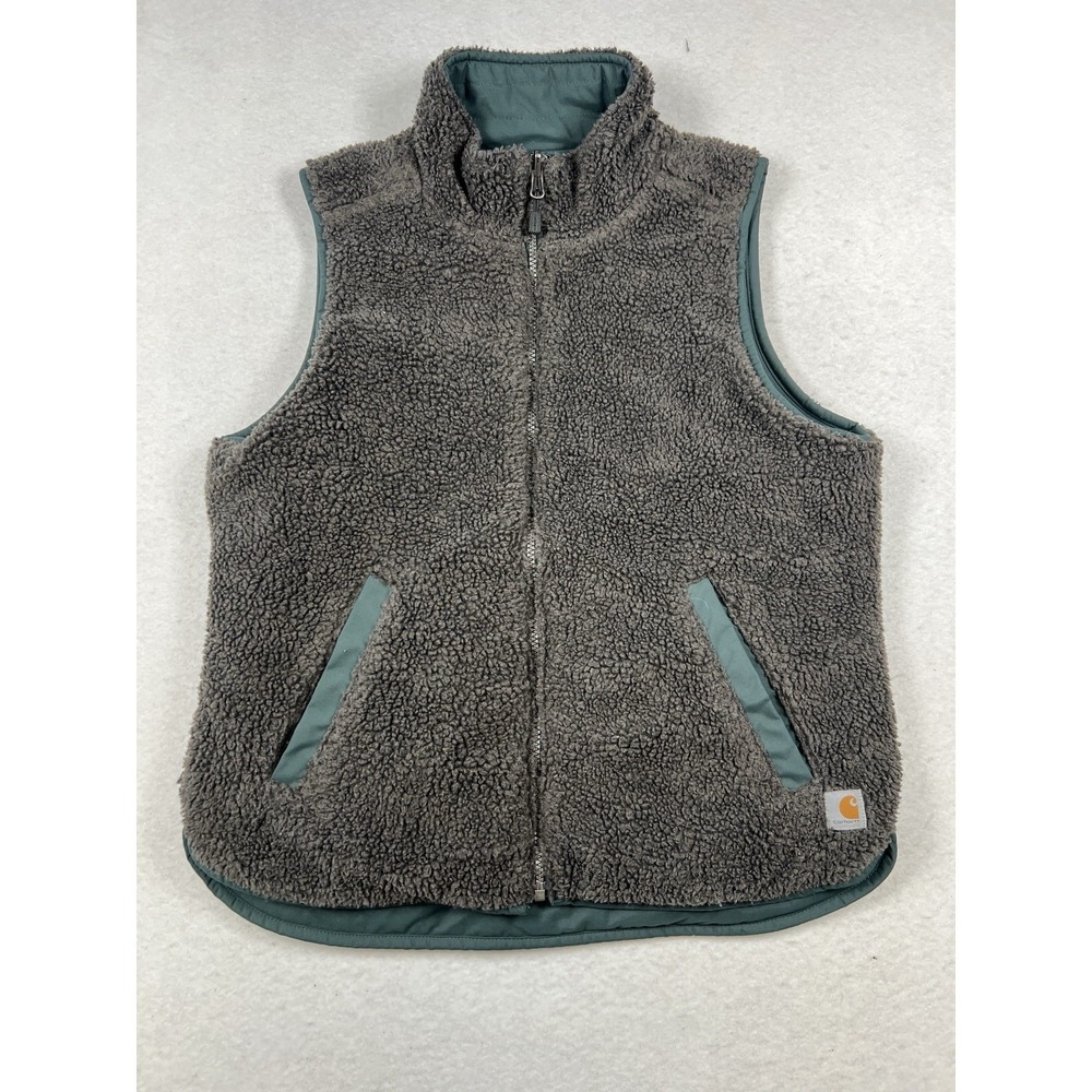 Carhartt Vest Womens S Green Reversible Sherpa Fleece Lined Quilted Zip 103907